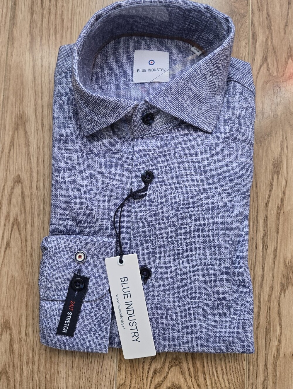 🆕️ DENIM look Stretch Shirt s38 Premium European Menswear "BLUE INDUSTRY" NWT